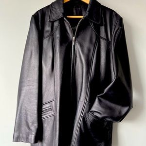 Leather hip length jacket, size 16